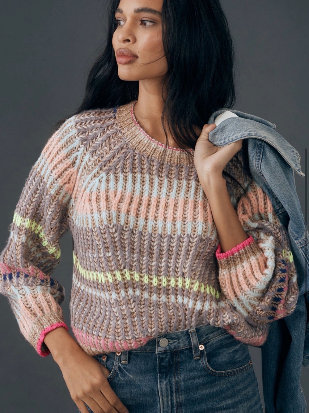 By Anthropologie Emma Chunky Knit Multicolour Jumper